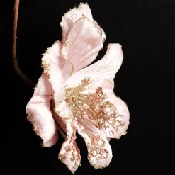 Pink Velvet Magnolia Flower with Champagne Sequin Tips Christmas Flowers|