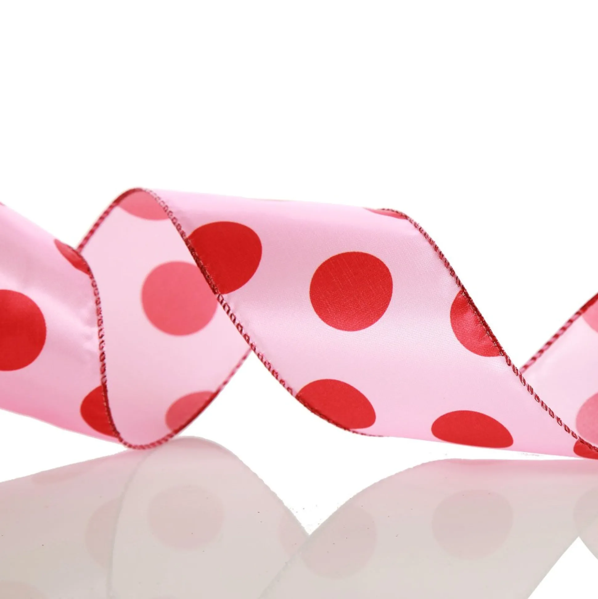 Pink with Red Dots Wired Christmas Ribbon Ribbons|