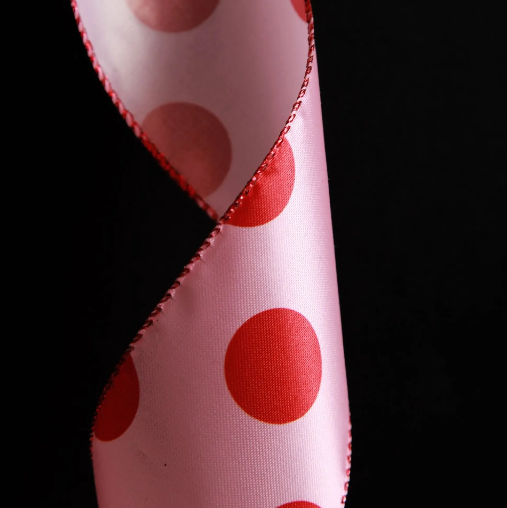 Pink with Red Dots Wired Christmas Ribbon Ribbons|