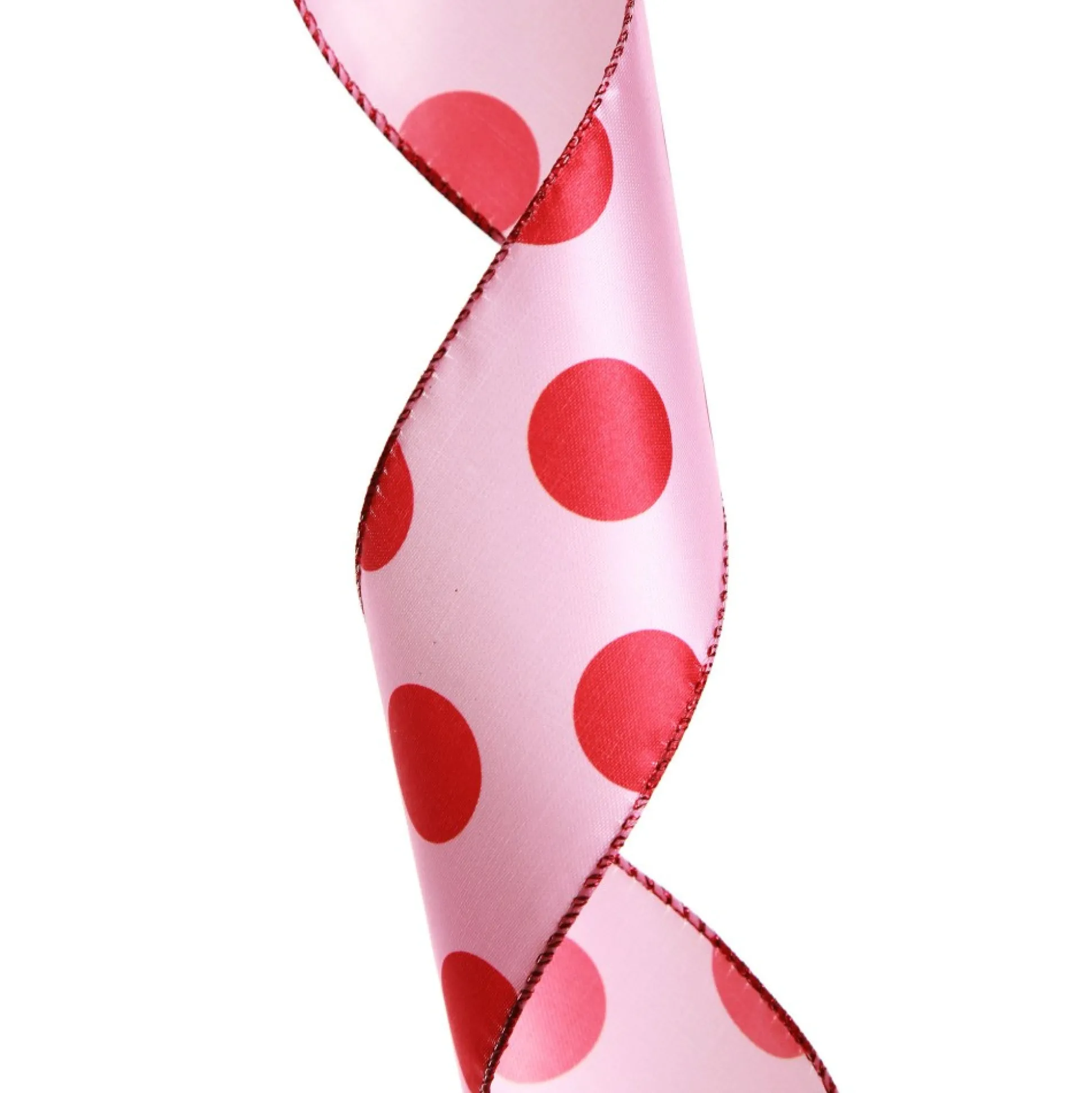 Pink with Red Dots Wired Christmas Ribbon Ribbons|