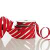 Red & Silver Diagonal Stripe Wired Ribbon Ribbons|