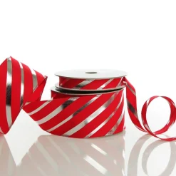 Red & Silver Diagonal Stripe Wired Ribbon Ribbons|