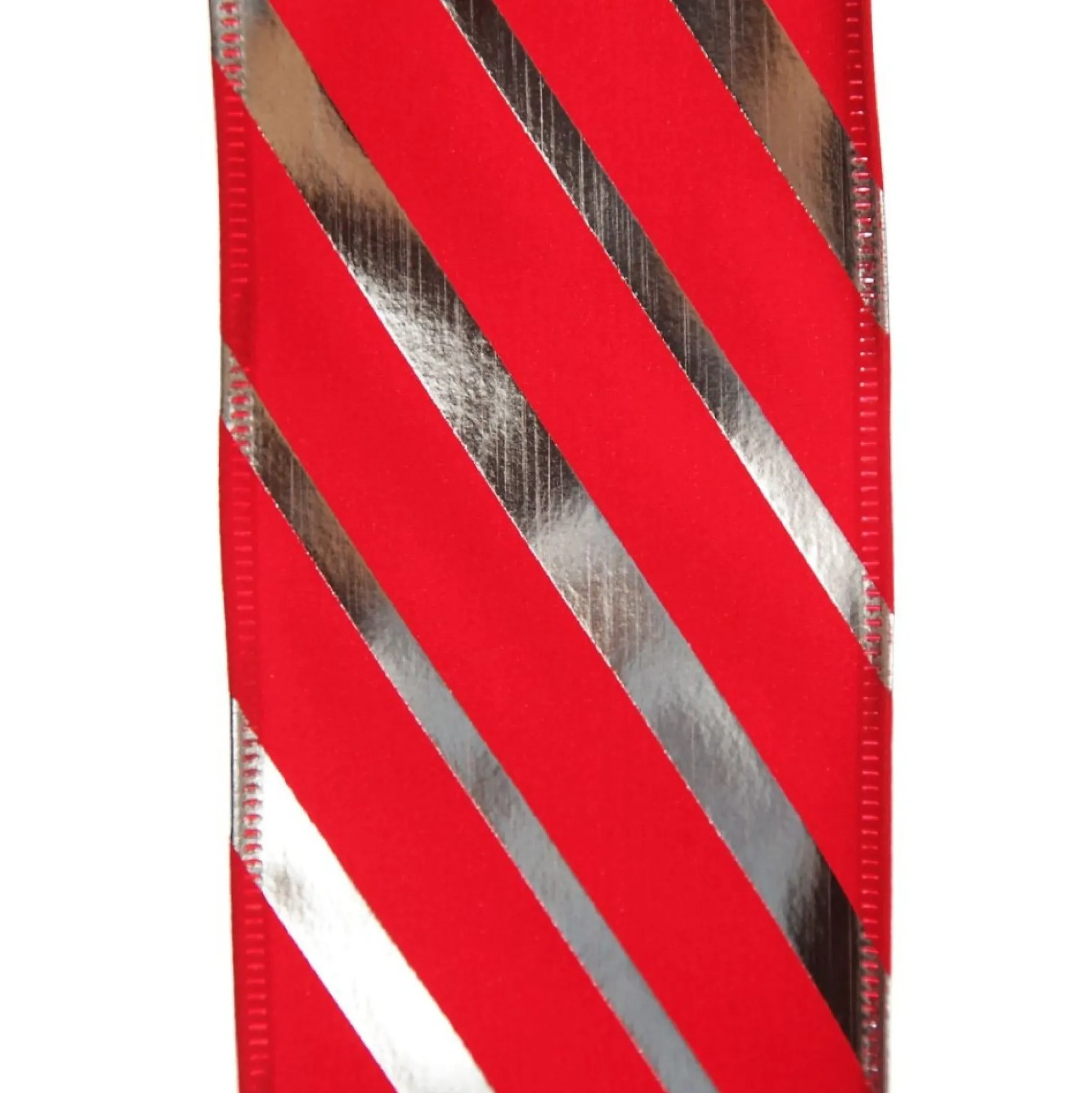 Red & Silver Diagonal Stripe Wired Ribbon Ribbons|