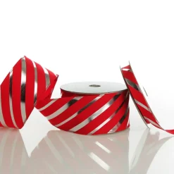 Red & Silver Diagonal Stripe Wired Ribbon Ribbons|