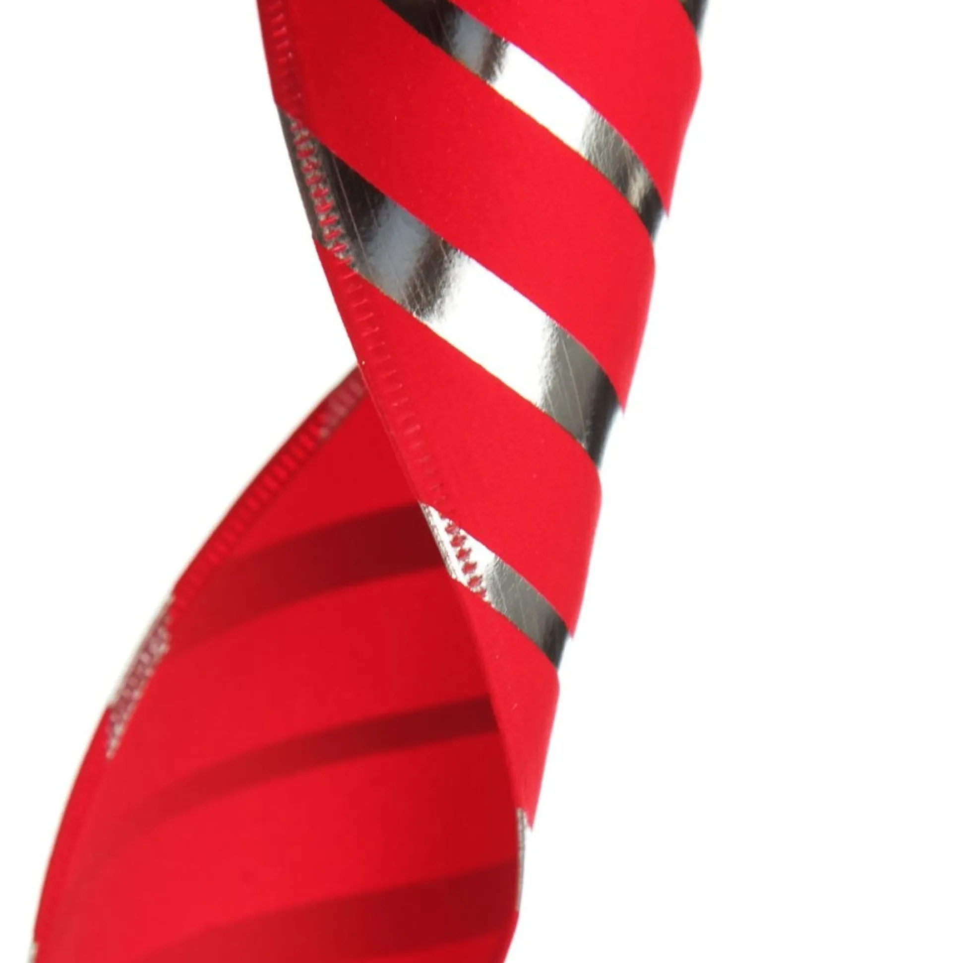 Red & Silver Diagonal Stripe Wired Ribbon Ribbons|