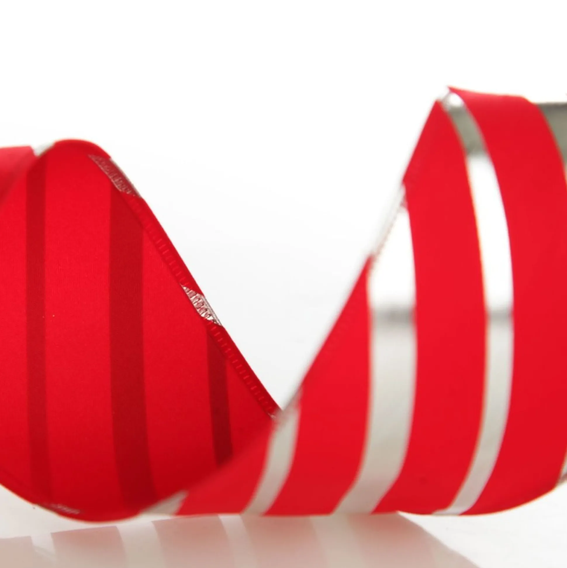 Red & Silver Diagonal Stripe Wired Ribbon Ribbons|