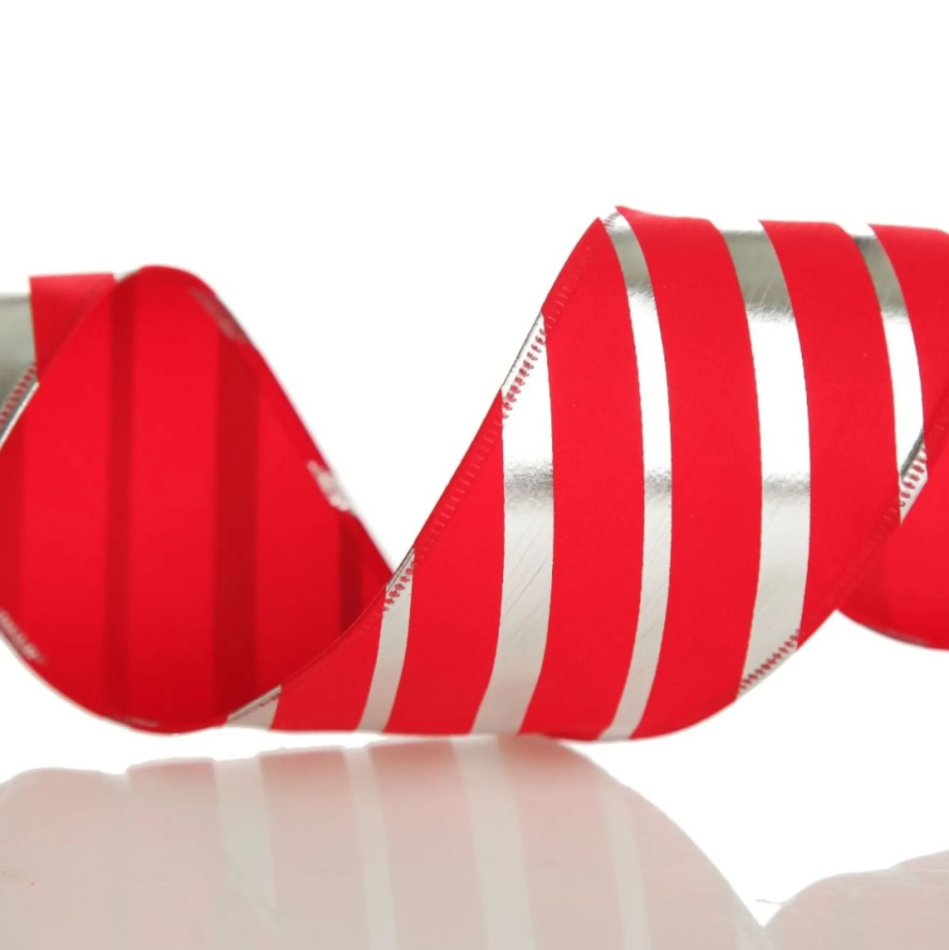 Red & Silver Diagonal Stripe Wired Ribbon Ribbons|