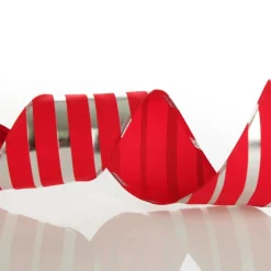 Red & Silver Diagonal Stripe Wired Ribbon Ribbons|