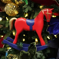 Red and Blue Rocking Horse Christmas Ornament Christmas Ornaments|
