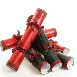 Red and Green Christmas Bon Bons with Tartan Ribbon Christmas Bon Bons|