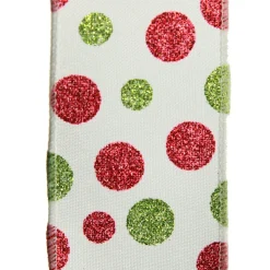 Red and Green Dots Wired Christmas Ribbon Ribbons|