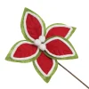Red and Green Felt Flower Stem with Fur Trim Christmas Flowers|