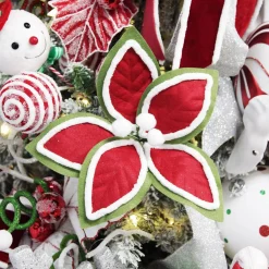 Red and Green Felt Flower Stem with Fur Trim Christmas Flowers|