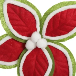 Red and Green Felt Flower Stem with Fur Trim Christmas Flowers|