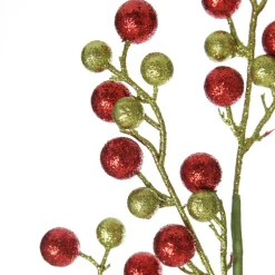 Red and Green Glitter Ball Christmas Pick Christmas Tree Picks|