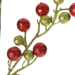 Red and Green Glitter Ball Christmas Pick Christmas Tree Picks|