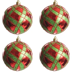Red and Green Harlequin Christmas Baubles - Set of 4 Christmas Bauble Sets|