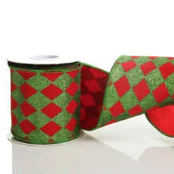 Red and Green Harlequin Pattern Christmas Ribbon Garland Tree Garlands|