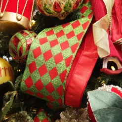 Red and Green Harlequin Pattern Christmas Ribbon Garland Tree Garlands|