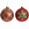 Red and Green Painted Holly and Tartan Christmas Baubles - Set of 2 Christmas Bauble Sets|