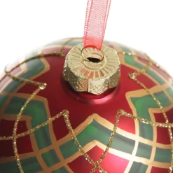 Red and Green Painted Holly and Tartan Christmas Baubles - Set of 2 Christmas Bauble Sets|