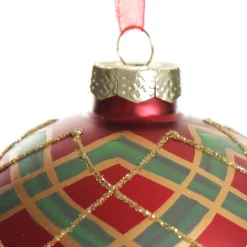 Red and Green Painted Holly and Tartan Christmas Baubles - Set of 2 Christmas Bauble Sets|