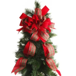 Red and Green Tartan Deluxe Tree Topper Bow with Streamers Tree Toppers|