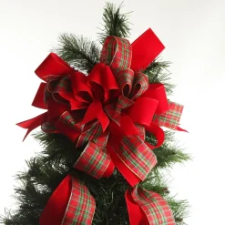 Red and Green Tartan Deluxe Tree Topper Bow with Streamers Tree Toppers|