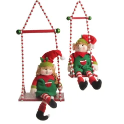 Red and White Bead Christmas Swing Ornament - Single Seat Christmas Ornaments|