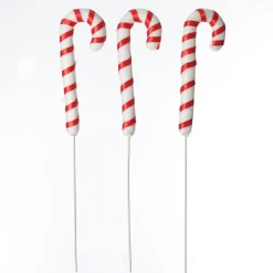 Red and White Candy Cane Pick - Pack of 3 Christmas Craft Supplies|