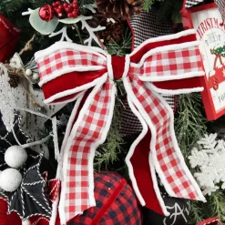 Red and White Check Christmas Bow with Fur Trim Christmas Bells And Bows|