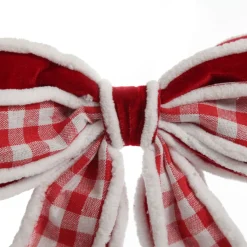 Red and White Check Christmas Bow with Fur Trim Christmas Bells And Bows|