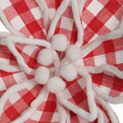 Red and White Check Flower Stem with Fur Trim Christmas Flowers|