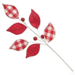 Red and White Check Leaf Spray with Fur Trim Christmas Sprays|