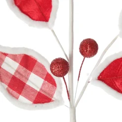 Red and White Check Leaf Spray with Fur Trim Christmas Sprays|