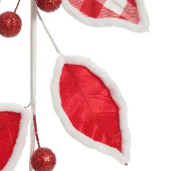 Red and White Check Leaf Spray with Fur Trim Christmas Sprays|
