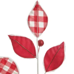 Red and White Check Leaf Spray with Fur Trim Christmas Sprays|