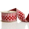 Red and White Dots and Stripe Candy Cane Christmas Ribbon - 6.5cm Ribbons|