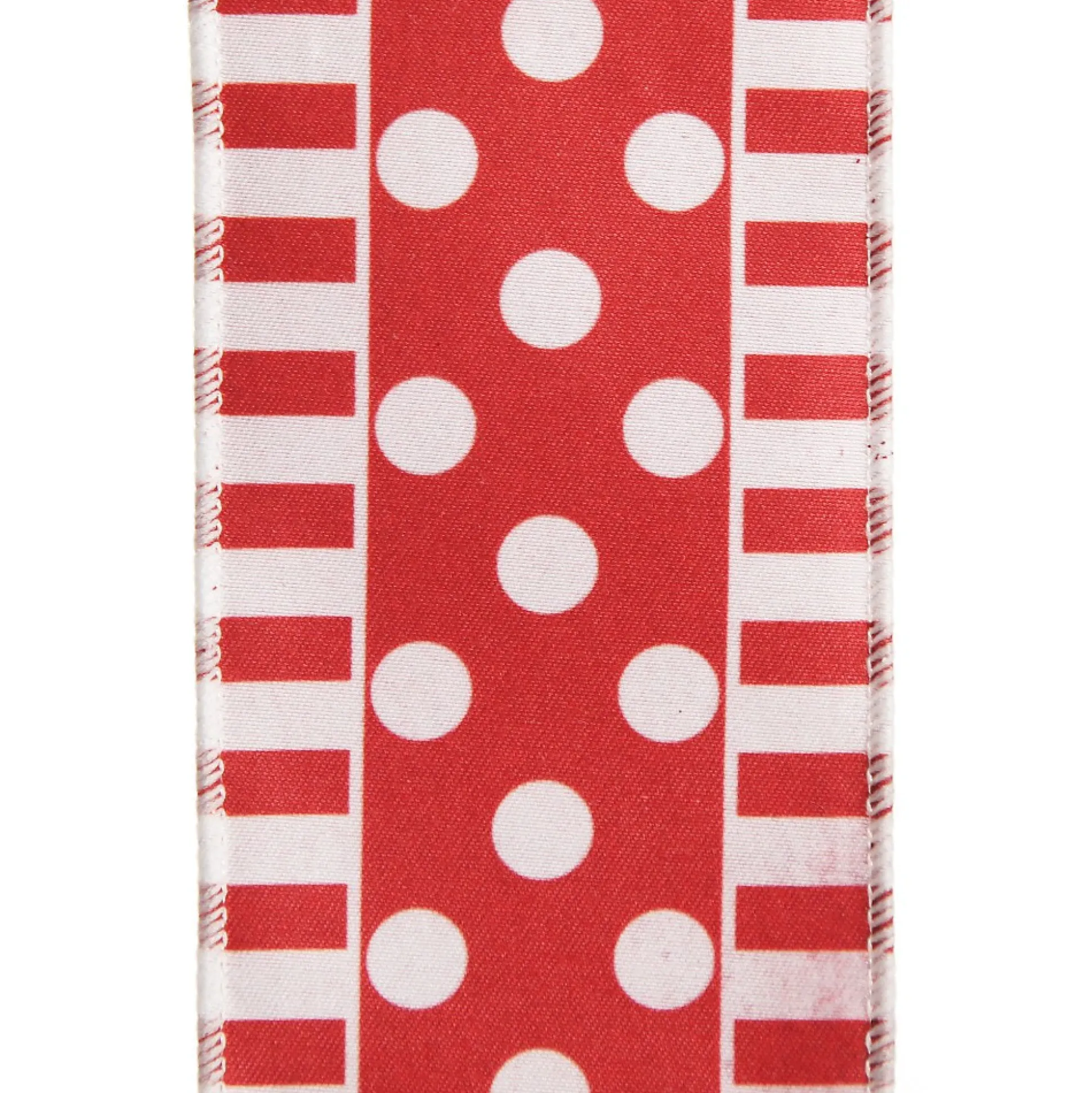 Red and White Dots and Stripe Candy Cane Christmas Ribbon - 6.5cm Ribbons|