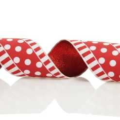 Red and White Dots and Stripe Candy Cane Christmas Ribbon - 6.5cm Ribbons|