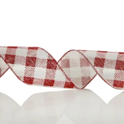 Red and White Gingham Pattern Wired Christmas Ribbon Ribbons|