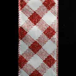 Red and White Gingham Pattern Wired Christmas Ribbon Ribbons|