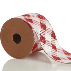 Red and White Gingham Pattern Wired Christmas Ribbon Ribbons|