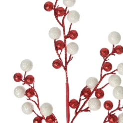 Red and White Glitter Ball Christmas Pick Christmas Tree Picks|