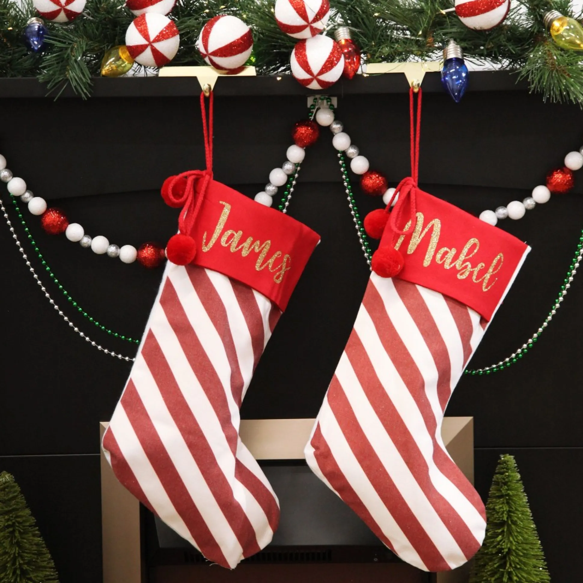 Red and White Glitter Ball Garland Tree Garlands|