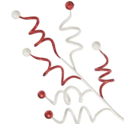 Red and White Glitter Curly Christmas Pick Christmas Tree Picks|