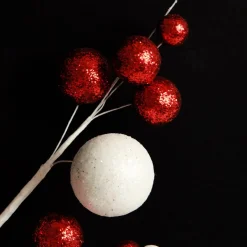 Red and White Glitter Multi-Size Ball Christmas Pick Christmas Tree Picks|