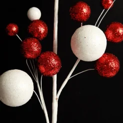 Red and White Glitter Multi-Size Ball Christmas Pick Christmas Tree Picks|
