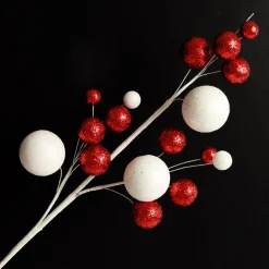 Red and White Glitter Multi-Size Ball Christmas Pick Christmas Tree Picks|