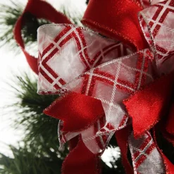 Red and White Glitter Plaid Deluxe Tree Topper Bow with Streamers Tree Toppers|